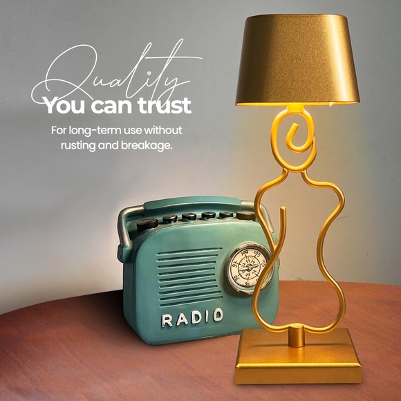 Battery Operated Table Lamp - Beautiful Rechargeable Gold Desk Lamp - Touch Dim - Picture 4 of 7